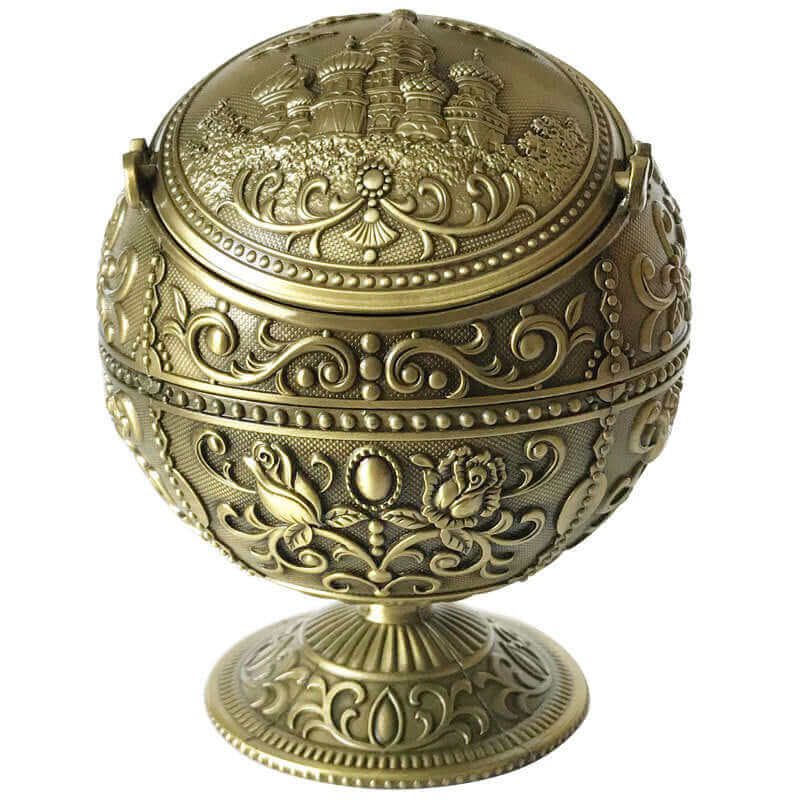 Metal Spherical Globe Decorated Ashtray With Lid