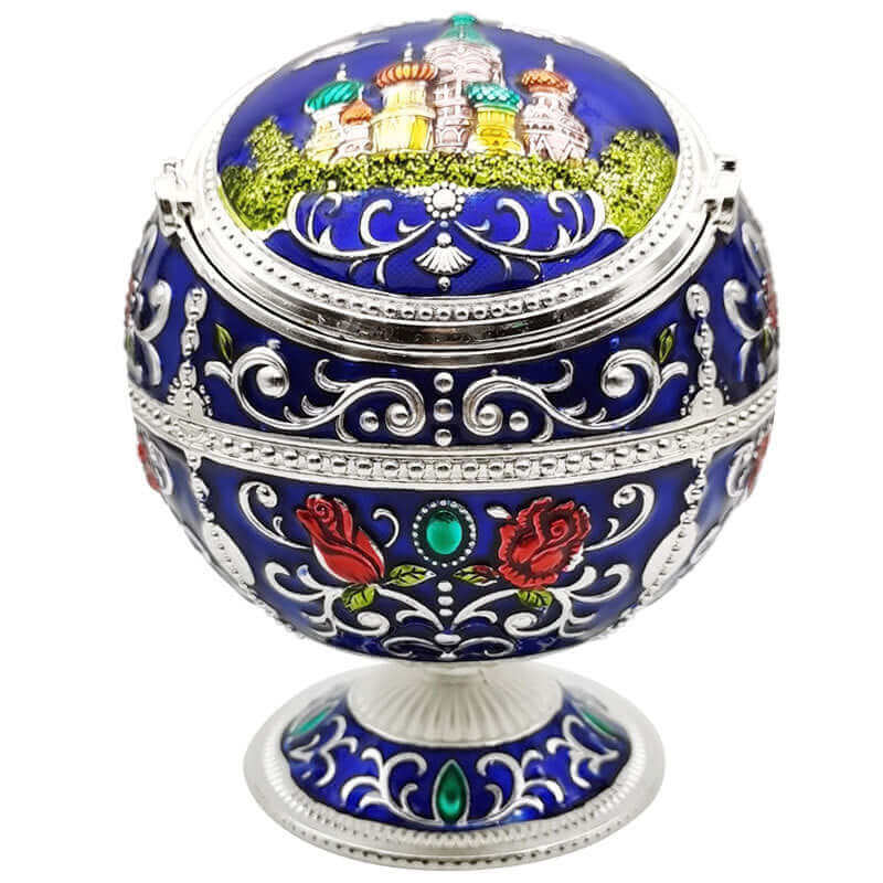 Metal Spherical Globe Decorated Ashtray With Lid