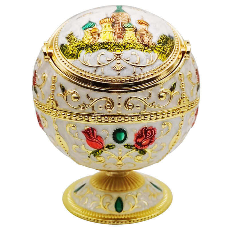 Metal Spherical Globe Decorated Ashtray With Lid