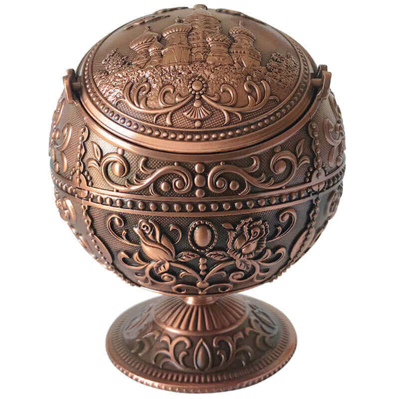 Metal Spherical Globe Decorated Ashtray With Lid