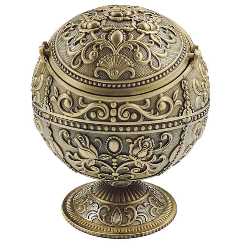 Metal Spherical Globe Decorated Ashtray With Lid