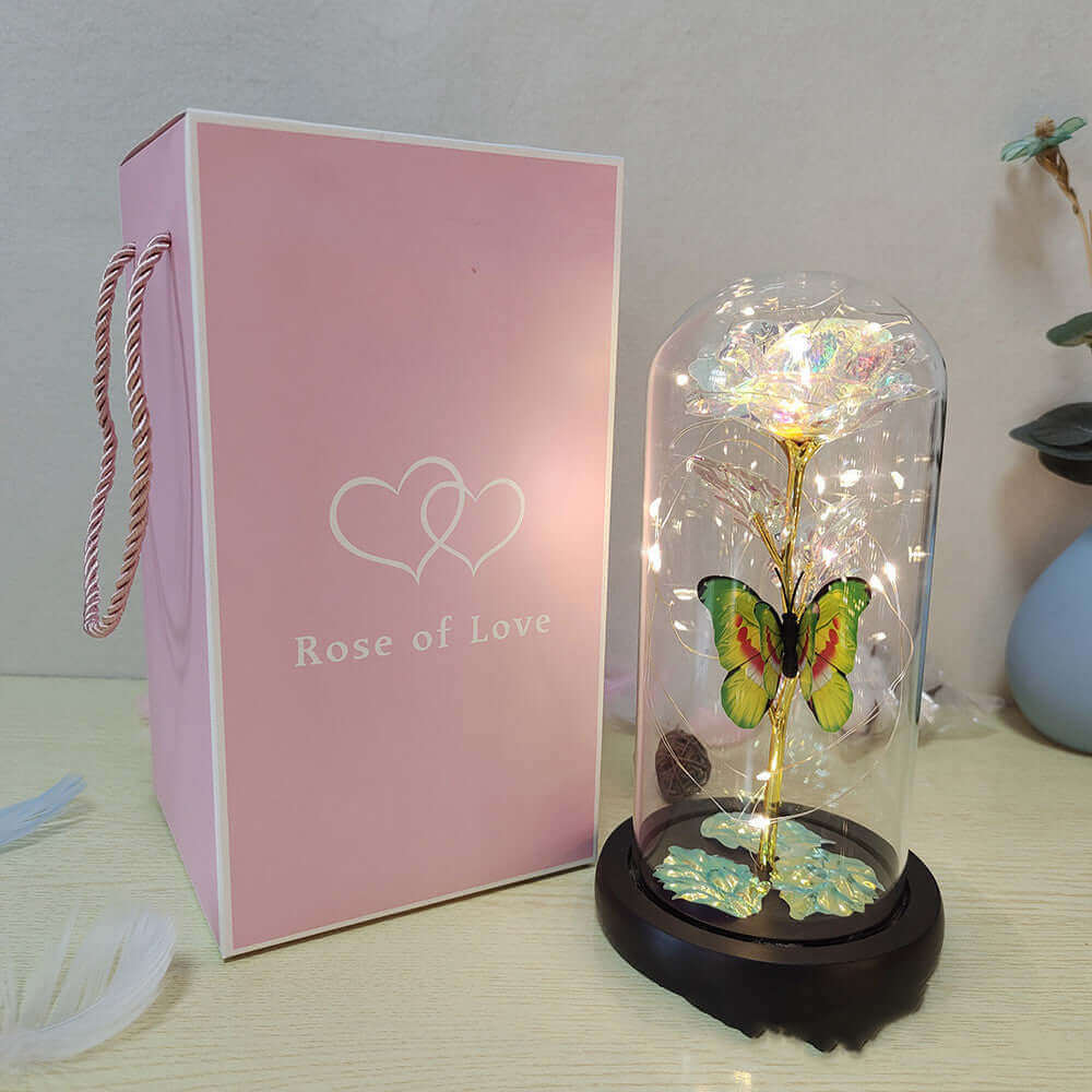 Eternal Rose LED Light Foil Flower In Glass