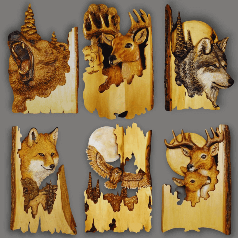 Wooden Animal Carving Wall Hanging