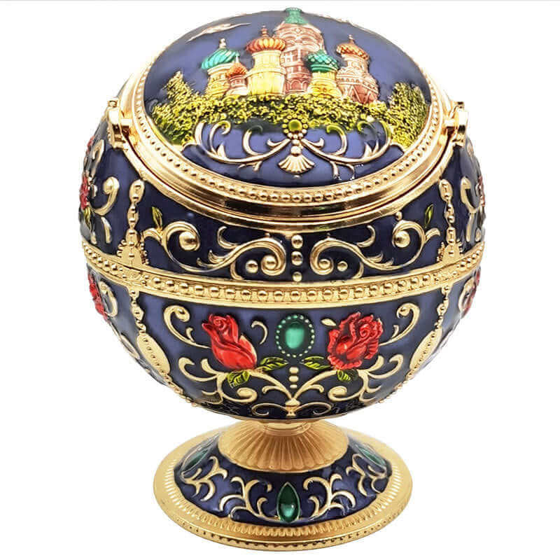 Metal Spherical Globe Decorated Ashtray With Lid