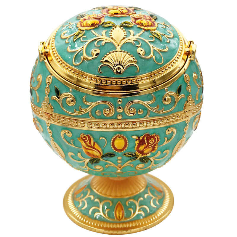 Metal Spherical Globe Decorated Ashtray With Lid