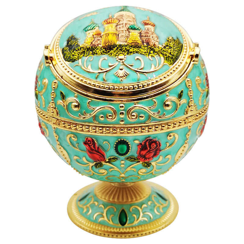 Metal Spherical Globe Decorated Ashtray With Lid