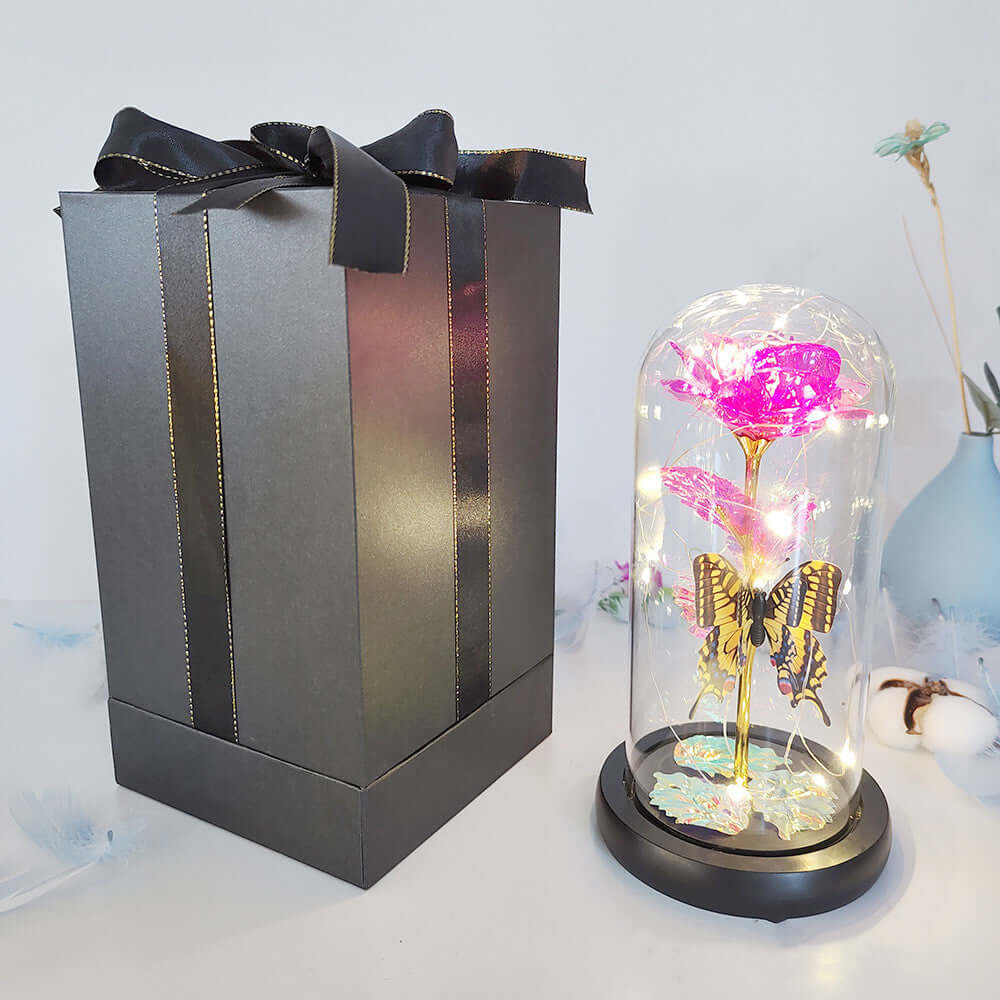 Eternal Rose LED Light Foil Flower In Glass