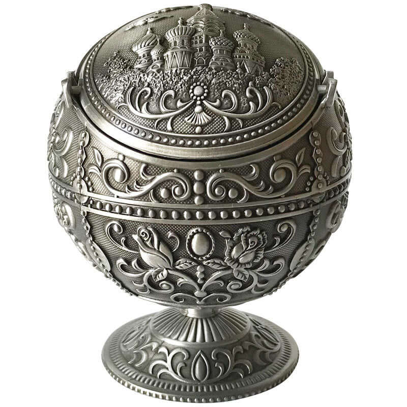 Metal Spherical Globe Decorated Ashtray With Lid