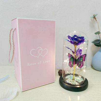 Eternal Rose LED Light Foil Flower In Glass