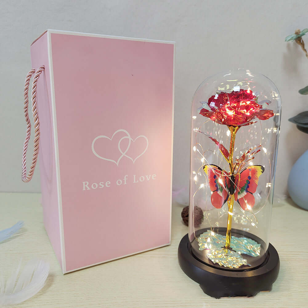 Eternal Rose LED Light Foil Flower In Glass