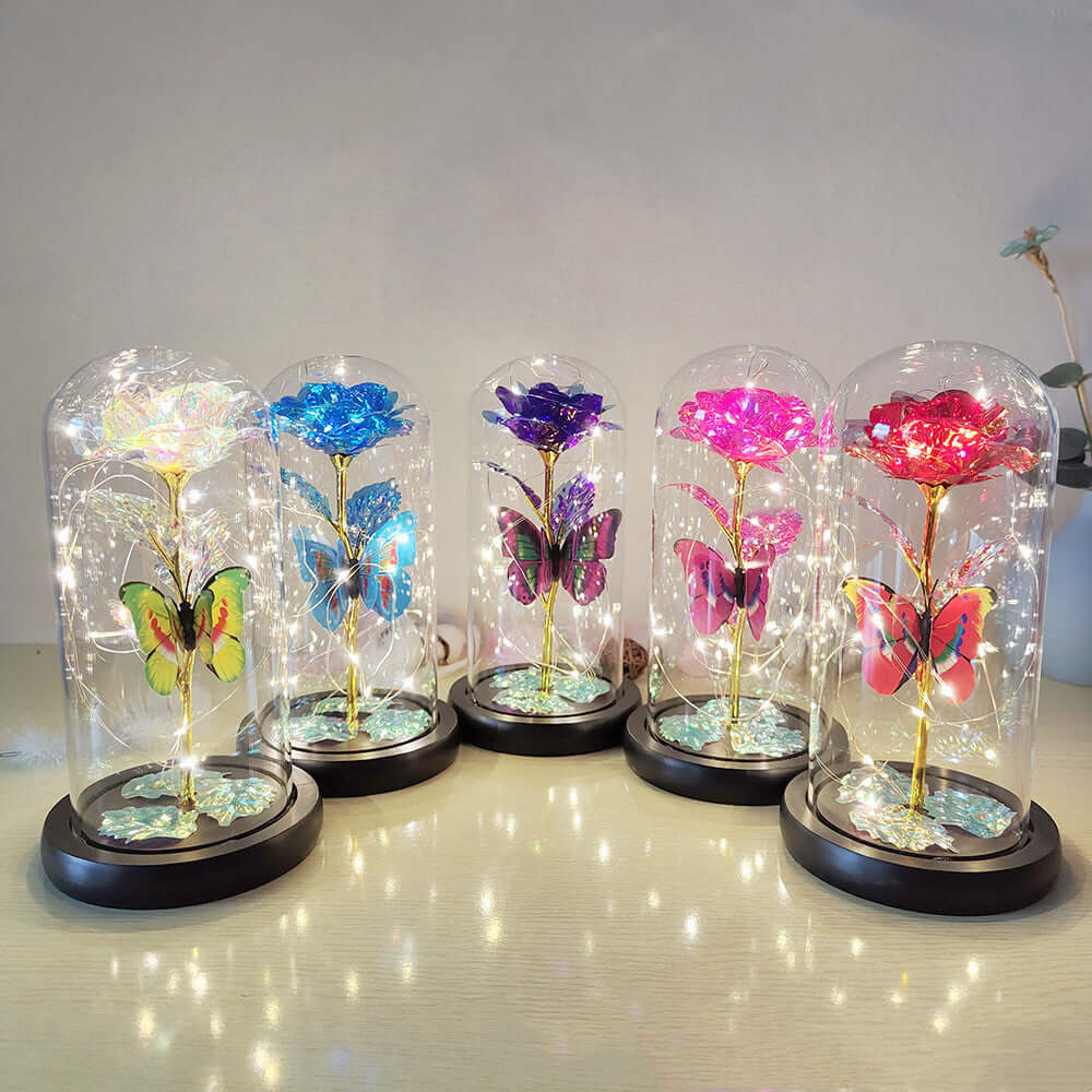 Eternal Rose LED Light Foil Flower In Glass