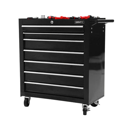 Tool Chest and Trolley Box Cabinet 7 Drawers Cart Garage Storage Black-2