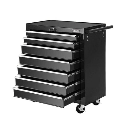 Tool Chest and Trolley Box Cabinet 7 Drawers Cart Garage Storage Black-0