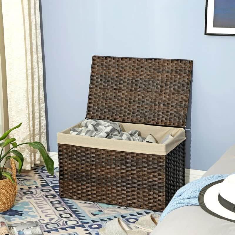 SONGMICS Storage Basket with Lid 160L Metal Frame Brown