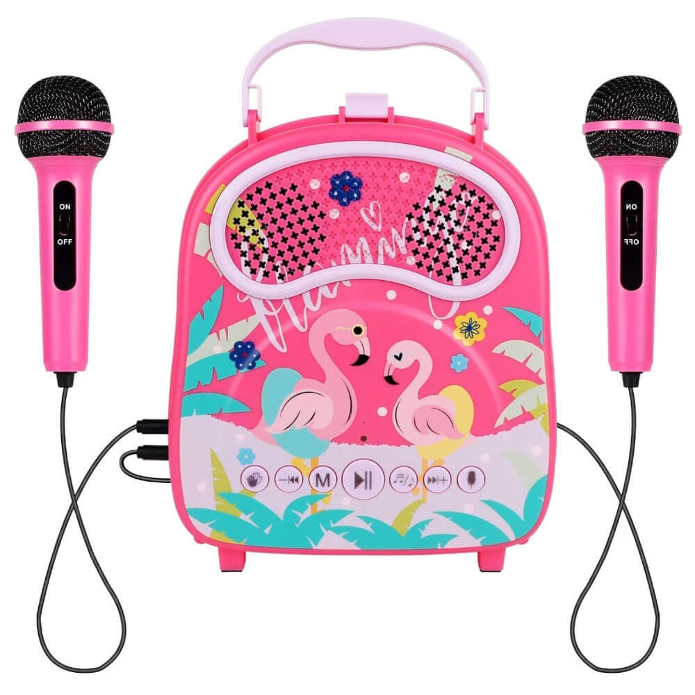 GOMINIMO Kids Portable Karaoke with Two Microphones (Rectangle, Pink Flamingo) GO-KMM-103-HXDW