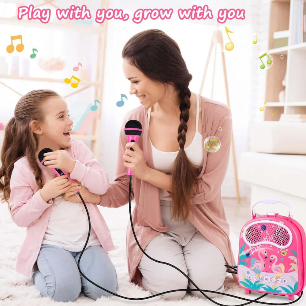 GOMINIMO Kids Portable Karaoke with Two Microphones (Rectangle, Pink Flamingo) GO-KMM-103-HXDW